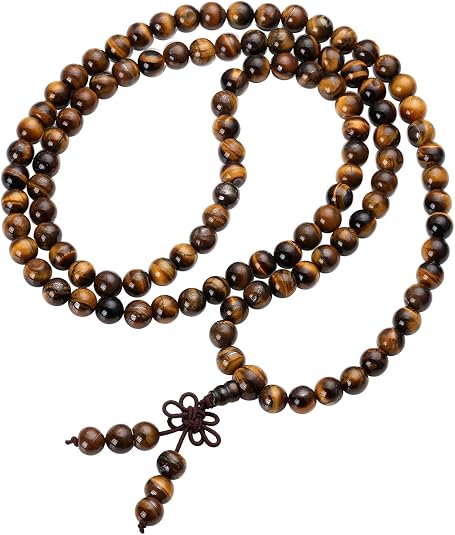 Jovivi 108-Bead Tiger Eye Mala Necklace